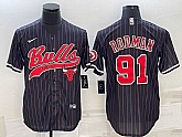 Men's Chicago Bulls #91 Dennis Rodman Black Pinstripe With Patch Cool Base Stitched Baseball Jersey,baseball caps,new era cap wholesale,wholesale hats